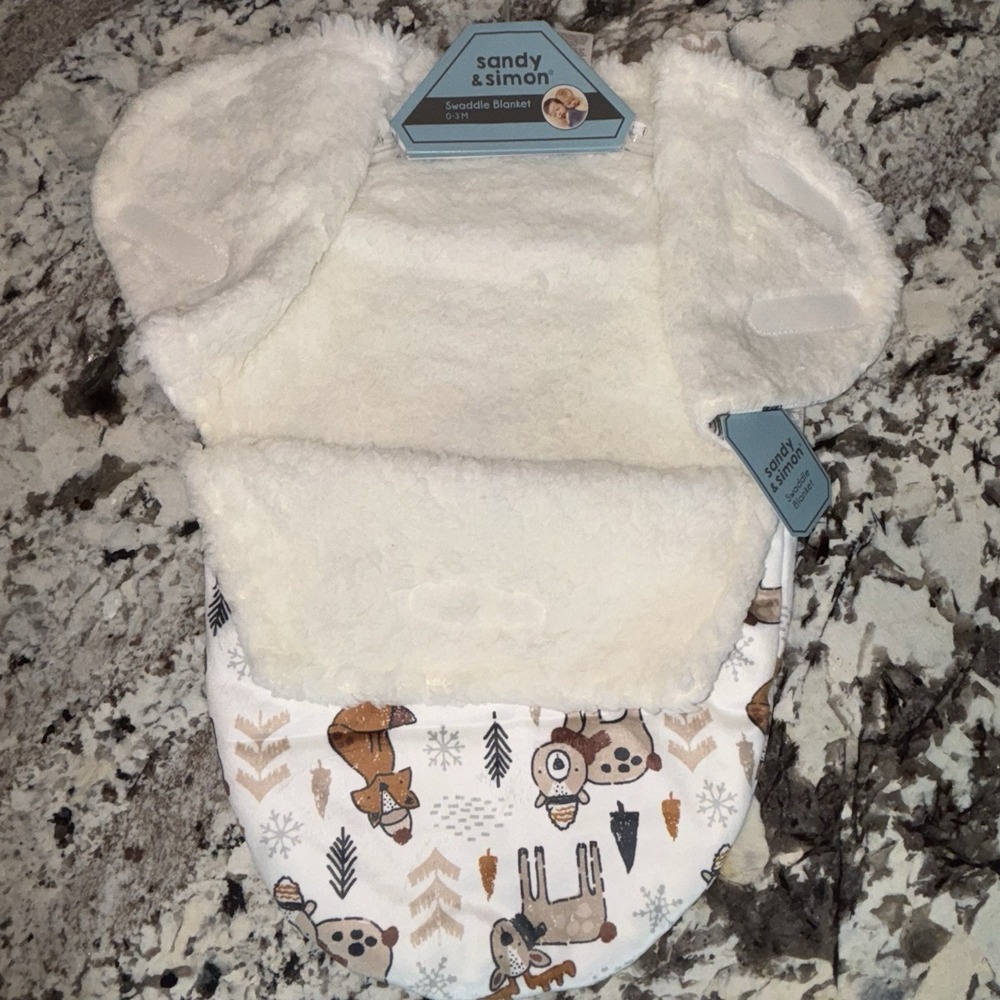 Sandy & Simon Forest Friends Baby Swaddle Blanket 0-3 Months Fleece Bear Fox NWT - Picture 4 of 9